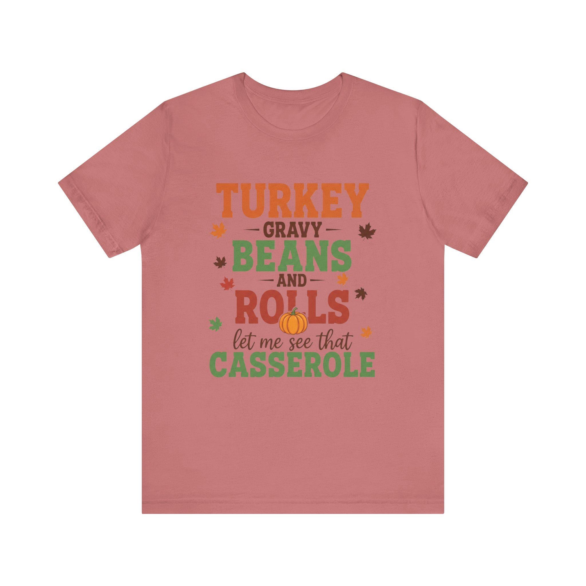 Thanksgiving Tee, Turkey Gravy Beans Rolls Graphic, Unisex Jersey T-Shirt