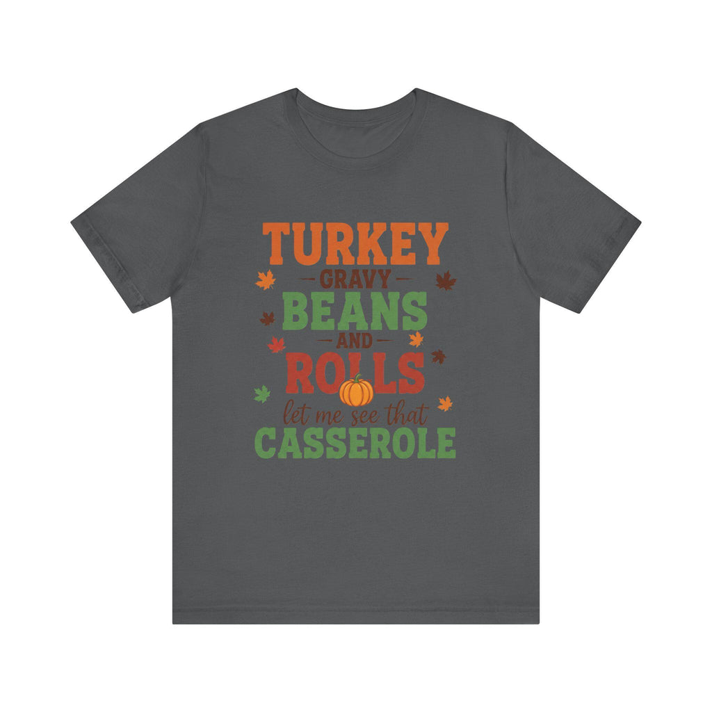 Thanksgiving Tee, Turkey Gravy Beans Rolls Graphic, Unisex Jersey T-Shirt